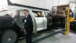 Anthony Topley visiting funeral car limousine factory